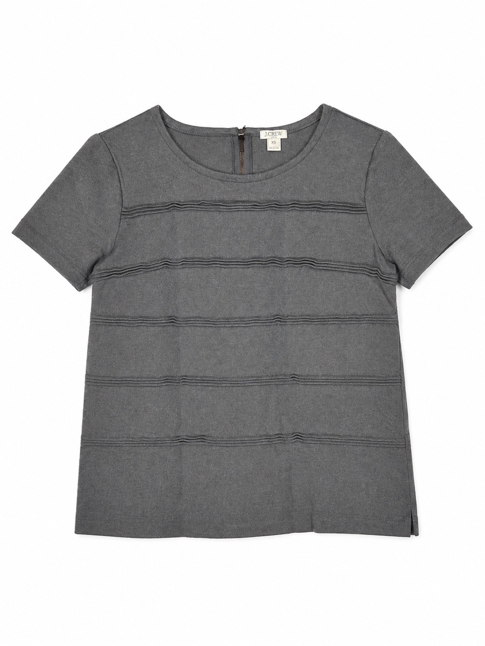 J.Crew Women’s XS Gray Short Sleeve Textured Stripe Knit Top Back Zip